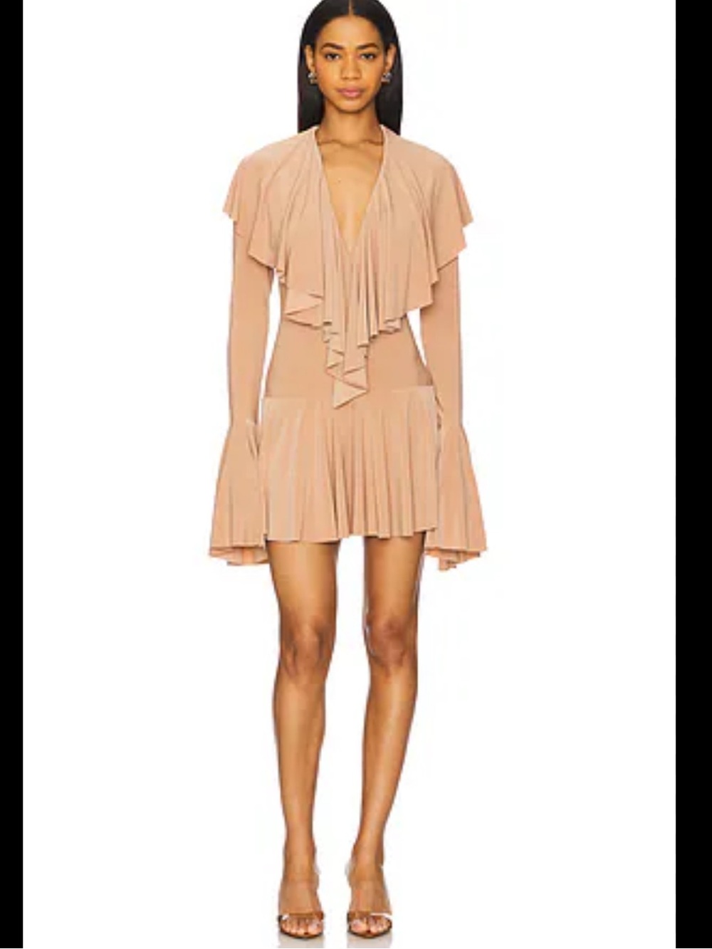 Norma Kamali Blush Tan Ruffled Mini Dress